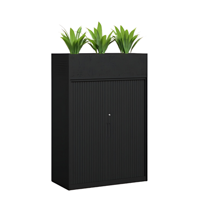 Lunar Metal Tambour Door Cupboard with planter box and plants